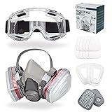 Tesoro Moda Respirator Mask for Spray Painting, Woodworking, Welding, Dust, and General Safety with Clear Eye Goggles, 10 Replacement Filters, Half Face Cover with Safety Glasses