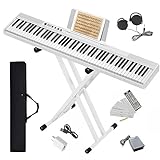 Longeye Piano Keyboard 88 Keys Compact Portable Digital Piano for Beginners with Semi-Weighted Full-Size Keys, Stand, Headphones, Sustain Pedal, Carrying Case, White