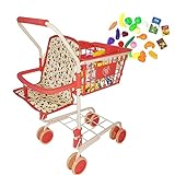 Shopping Cart for Kids, Toy Shopping Cart with Basket & 24pc Food Set Small Shopping Cart Toy, Folding Kids Shopping Cart, Toddler Shopping Cart, (Floral)