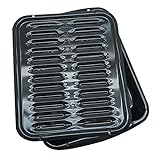 Range Kleen Broiler Pans for Ovens - BP102X 2 Pc Black Porcelain Coated Steel Oven Broiler Pan with Rack 16 x 12.75 x 1.75 Inches (Black)