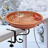 Hpycohome Heated Bird Bath, 75W Thermostatically Controlled Adjustable 3.7 Inches Clamp All Seasons Available Heated Bird Bath for Deck Railing for Outdoor Garden Yard Patio Decoration, Terracotta