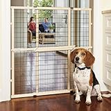 MYPET North States Wire Mesh Dog Gate: 29.5-48' Wide. Pressure Mount. No Tools Needed. Dog Gate 37' Tall, Expandable, Durable Dog Gates for Doorways, Sustainable Hardwood