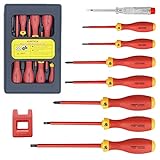 Insulated Screwdriver Set KUNTICA 1000V Insulated Electrician Screwdriver Magnetic 4 Slotted and 3 Phillips Head Tips Screwdriver Non-Slip, 9 Piece