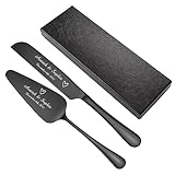 Atdesk Personalized Cake Cutting Set for Wedding, Stainless Steel Cake Knife and Server Set, Cake Cutter and Pie Server for Wedding, Birthday, Anniversary, Graduation Gift(Black)