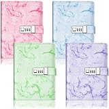 4 Pieces Marble Diary with Lock for Girls/Women/Boys Leather Password Journals Notebook Refillable Secret Journal with Lock Cute Notebooks for Teen Girls, Password Girls Diary with Combination Lock