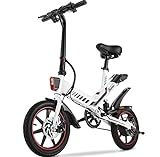 Electric Bike, Sailnovo Electric Bicycle with 18.5mph Electric Bikes for Adults Teens E Bike with Pedals, 14' Waterproof Folding Mini Bikes with Dual Disc Brakes