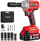 GardenJoy 21V Cordless Impact Wrench, Max Torque 240 Ft-lbs, 1/2' Electric Brushless Impact Gun Includes 3.0Ah Battery, Power Charger, 4 Pcs Impact Sockets and Tool Case