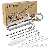 Ofargo 304-Stainless Steel Meat Injector Syringe Kit with 4 Marinade Needles for BBQ Grill Smoker, 2-oz Large Capacity, Both Paper User Manual and E-Book Recipe
