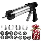 Cookie Press,Cookie Press For Baking-Stainless Steel Cookie Press Gun+13 Cookie Discs+8 Icing Nozzles+Christmas Cookie Bag,Spritz Cookie Press Gun Kit for Making and Decorating Cookies