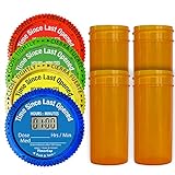 TimerCap Automatically Displays Time Since Last Opened - Built-in Stopwatch Smart Pill Bottle Cap Medication Reminder Case ( Qty 4 - 1.8 oz Amber Bottles) EZ -Twist / CRC