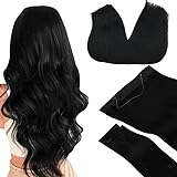GOO GOO Wire Human Hair Extensions with 2pcs Clips in hair extensions Ombre Jet black 12inch Hairpiece Remy Wire Hair Extensions Straight Invisible Hair Extensions with Transparent Line