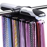 Primode Motorized Tie Rack Closet Organizer with LED Lights, Includes J Hooks for Wired Shelving Stores Up to 72 Ties with 8 Belts, Rotation Operates with Batteries