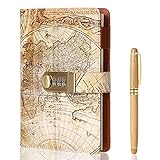 NC Journal with Lock, A5 Vintage PU Leather Diary Notebook with Ballpoint Pen, Replaceable Lined Oaper Journal with Combination Lock, Lock Diary Planner Organizer for Men & Women, 7.9x5.8in.