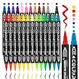 colpart 26 Colors Dual Tip Acrylic Paint Pens Markers，Premium Acrylic Paint Pens For Rock Painting Wood Canvas Plastic Stone,With Medium Tip and Brush Tip Paint Markers Christmas Gift DIY Crafts