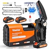 Vastar Mini Chainsaw Cordless, 6 Inch Portable Electric Chainsaw, Battery Powered Handheld Chain Saw with 2Pcs 24V 2000MAH Rechargeable Battery, Splash Guard for Tree Trimming Gardening Camping