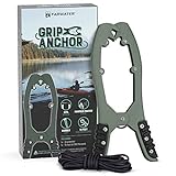 FARWATER Canoe Anchor Grip - Boat, Float Tube & Kayak Fishing Accessories, Kayaking Equipment - Brush Clamp Anchor with Teeth - Gripper with 15ft Paracord - Rubber Grips - Coated Steel - Matte Green