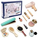 Emorefun Wooden Makeup Toys Pretend Play Makeup Kit Beautiful Vanity Salon for Girls Makeup Sets for Girls, Christmas Birthday Gift for 4 5 6 7 Years Old Kids