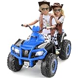 ELEMARA 2 Seater Kids Ride on ATV, 12V 4 Wheeler Quad Car Toy with 10AH Battery, 4MPH, 2 Charging Ports, Bluetooth, LED Headlights, Music, Radio, Battery Powered Electric Car for Kids Age 3-8, Blue