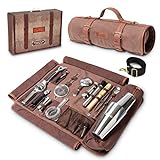 Barillio Bartender Bag Travel Bartender Kit Bag with Bar Tools | Professional 17-Piece, with Portable Waxed Canvas Bag Including Shoulder Strap for Easy Carry | Travel Cocktail Set……