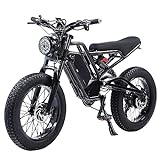 Helasdvt MZB1 1500W Electric Mountain Bike,48V18A Removable Battery,35MPH Adult Electric Bike,20 Inch Fat Tire Retro Electric Bike,7Speed,with Suspension Fork,Hydraulic Brake System(Black 1 Battery)…