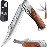 Long Blade Folding Knife - Sharp Hunting Hiking Camping Tactical Survival Work Knives - Foldable Knife for Men Women - Large Knofe with Rosewood Handle - Fits any Knife Sharpener 4172