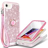 NGB Supremacy Compatible with iPhone 6 6S 7 8 Case, iPhone SE 3 2022/iPhone SE 2 2020 with Ring Holder/Wrist Strap, Full-Body Stylish Protective Case with Built-in Screen Protector (Rose Gold)