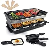 Raclette Grills Indoor Raclette Machine Raclette Cheese Electric Grill Kitchen Cooker Smokeless Grill for 6 8 Person, 8 Non-Stick Mini Grill Pans for Raclette Cheese, 1500W