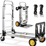 Upgraded Convertible Hand Truck Dolly, 3 in 1 Folding Hand Truck 440 lbs Capacity, Aluminum Utility Dolly Cart with Rubber Brake-Wheels, Anti-Slip Strip & 2 Bungee Ropes for Luggage Moving Warehouse
