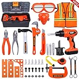 iBaseToy Kids Tool Set - 45 PCS Toddler Tool Set with Tool Box & Electronic Toy Drill, Pretend Play Kids Construction Toy Set, Toy Tools for Kids Ages 3 , 4, 5, 6, 7 Years Old, Boy Toys