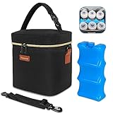 Mancro Breastmilk Cooler Bag with Ice Pack, Fits 6 Baby Bottles Up to 9 Ounce Insulated Baby Bottle Bag, Breast Milk Cooler on The go with Strap, Baby Bottle Cooler Bag for Nursing Mom Daycare, Black