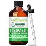 Healing Solutions Cold Pressed Jojoba Oil - Organic, Unrefined for Skin, Hair, Face & Cuticle Moisturizer, Acne Fighter - 4 fl oz