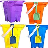 4E's Novelty 8' Beach Buckets and Shovels, Large Sand Bucket for Kids [4 Pack ] for Sandbox Play, Beach Toys for Kids & Toddlers