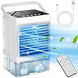 COOLECH Personal Air Conditioner, 4-IN-1 Evaporative Air Cooler with Remote, 4H Timer, 7 Colors Light, 2-Level Cool Mist, LED Screen, 3 Speeds, Small Portable Air Conditioner for Room, Camping, Desk