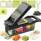 12 in 1 Vegetable Chopper, Heavy Duty Mandoline Slicer Potato Onion Chopper Food Chopper Veggie Chopper with Vegetable Peeler, Hand Guard and Container (Black)
