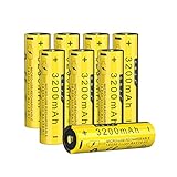 67*18*18MM 3.7V 3200mAh Micro USB Rechargeable Batteries, Pre-Charged High Capacity Button Top Battery with Long Lasting Power for Flashlight, U.S.Shipping (8 Pack)