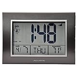 AcuRite Atomic Alarm Clock with Date, Day of Week and Temperature, 0.5, Grey