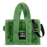 Herald Large Tote Bags For Women Soft Winter Fluffy Fuzzy Furry Plush Top Handle Purse and Handbag With Shoulder Strap (Green)