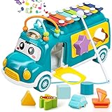 TOY Life Baby Toys 12-18 Months Baby Xylophone Toys Kids Xylophone Musical Instruments with Shape Sorter & Building Blocks Shape Sorting Bus Musical Xylophone for Toddlers 1-3 Baby Learning Bus