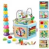 Vomocent Wooden Activity Cube for 1 Year Old Kids, Educational Learning Bead Maze for Toddler Age 1-3, Developmental Montessori Toys for 12-36 Months Boys Girls Gift