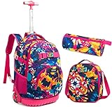 Jasminestar Rolling Backpack 18 inch Wheeled Kids Backpack with Lunch Bag and Pencil Case for Boys and Girls