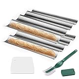 Baguette pans for baking 2 Pack, WERTIOO Nonstick French Bread Pan 15' x 13' for French Bread Baking, 4 Wave Loaves Loaf Bake Mold Oven Toaster Pan (Silver)