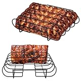 UNCO- Stainless Steel Rib Rack, Holds Up to 4 Full Racks of Ribs for Smoking, Smoker Rack for Grilling, Nonstick BBQ Rib Rack Stand Holder