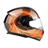 Typhoon TH158 Adult Modular Motorcycle Helmet DOT Dual Visor Full Face Flip-up - Orange Large