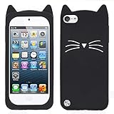 YONOCOSTA Cute iPod Touch 7 Case, iPod Touch 6 Case, iPod Touch 5 Case, Funny Animal Black Whisker Cat Ears Kitty 3D Cartoon Soft Silicone Shockproof Case Cover for iPod Touch 7th/ 6th/ 5th Generation