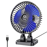 Whilightgod USB Fan for Desk, Mini Desk Fan, 3 speed in Single Button, Rotation Strong Wind Desktop Cooling Fan, Quite Mini Personal Fan for Home Office Table, 5inch (Black Blue)