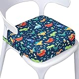 E1F1NN DOT Toddler Booster Seat for Dining Table, Portable Kids Booster Seat with Safety Buckles, High Cushion for Travel with Non-Slip Bottom (Blue Dinosaur)