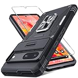 for Pixel 7 Case,Google Pixel 7 Case with Slide Camera Cover+Screen Protector (1 Pack),[Camera Protection] [Magnetic Rotate Kickstand] Military Grade Shockproof Heavy Duty Protective Cover-Black