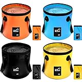Tessco Collapsible Bucket with Handle Collapsible Sink Camping 5 Gallon Folding Bucket Portable Wash Basin 20 L Camp Water Container for Outdoor Fishing Hiking Traveling Gardening Car Washing (4 Pcs)