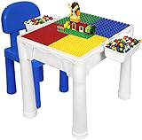 Building Blocks Table for Kids 7 in 1 Multi Toddler Activity Table Set with Chair & 2 Hanging Storage Shelves Compatible with Building Bricks