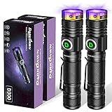 DARKDAWN UV Flashlight 395nm Black Light USB Rechargeable Ultraviolet LED Blacklight Powerful Fluorescent Woods Lamp Portable Mini Detector for Pet Urine Stains, Gem, Scorpions, Resin Curing, 2 Pack